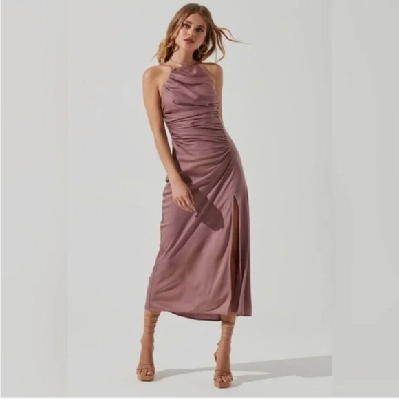 ASTR THE LABEL Mauve Halter Neck Satin Maxi Dress, XL - Picture 1 of 7